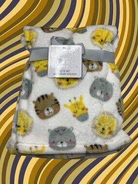 NWT Giraffe Elephant Lion Tiger  Plush Baby Blanket Animal Faces Zoo Jungle